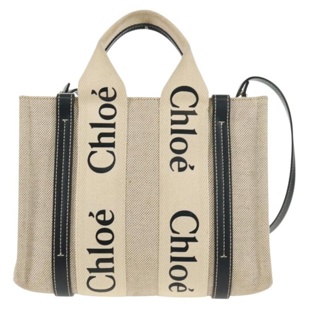 Chloe Woody Convertible Canvas With Leather Beige Canvas Tote Bag Bag